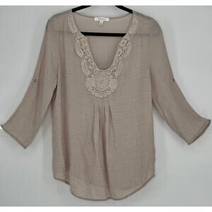Spense Tan Boho Cottagecore Bohochic Neutral Earthy Feminine Hippie Top size L